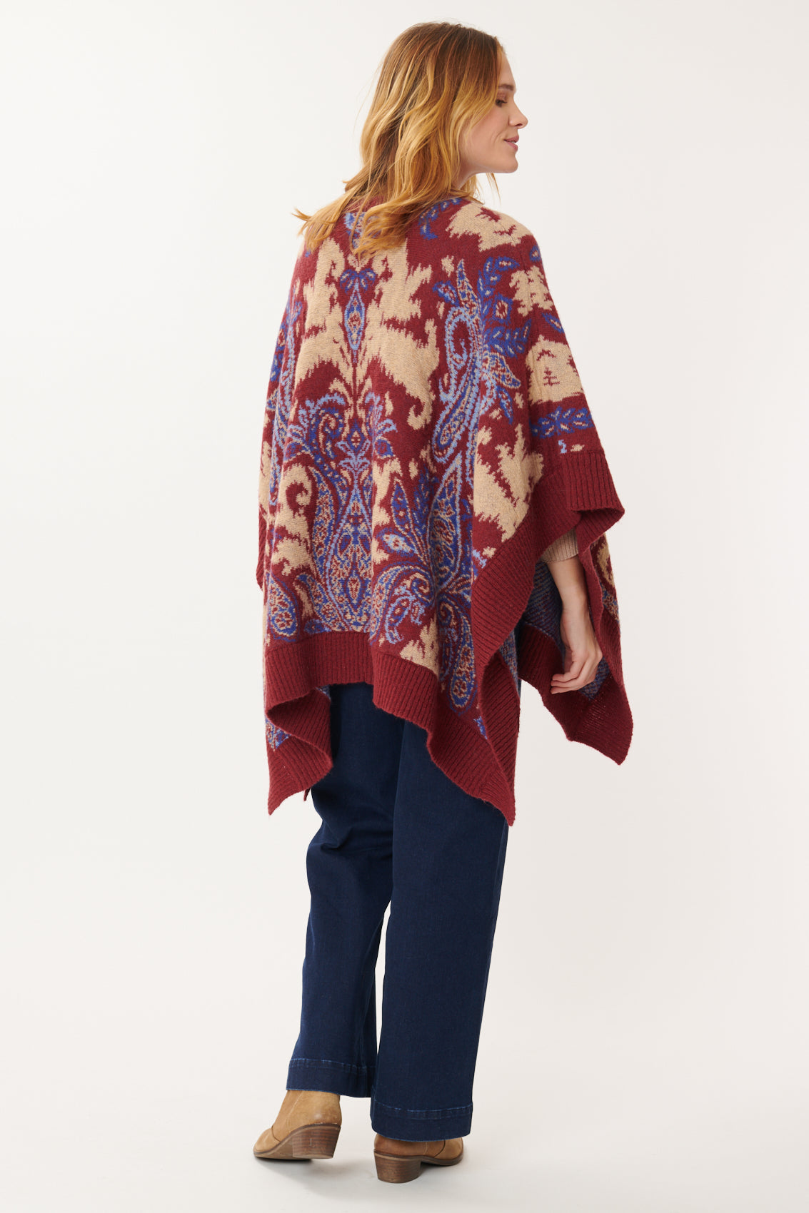 Paisley Jacquard Knit Poncho JAZZ