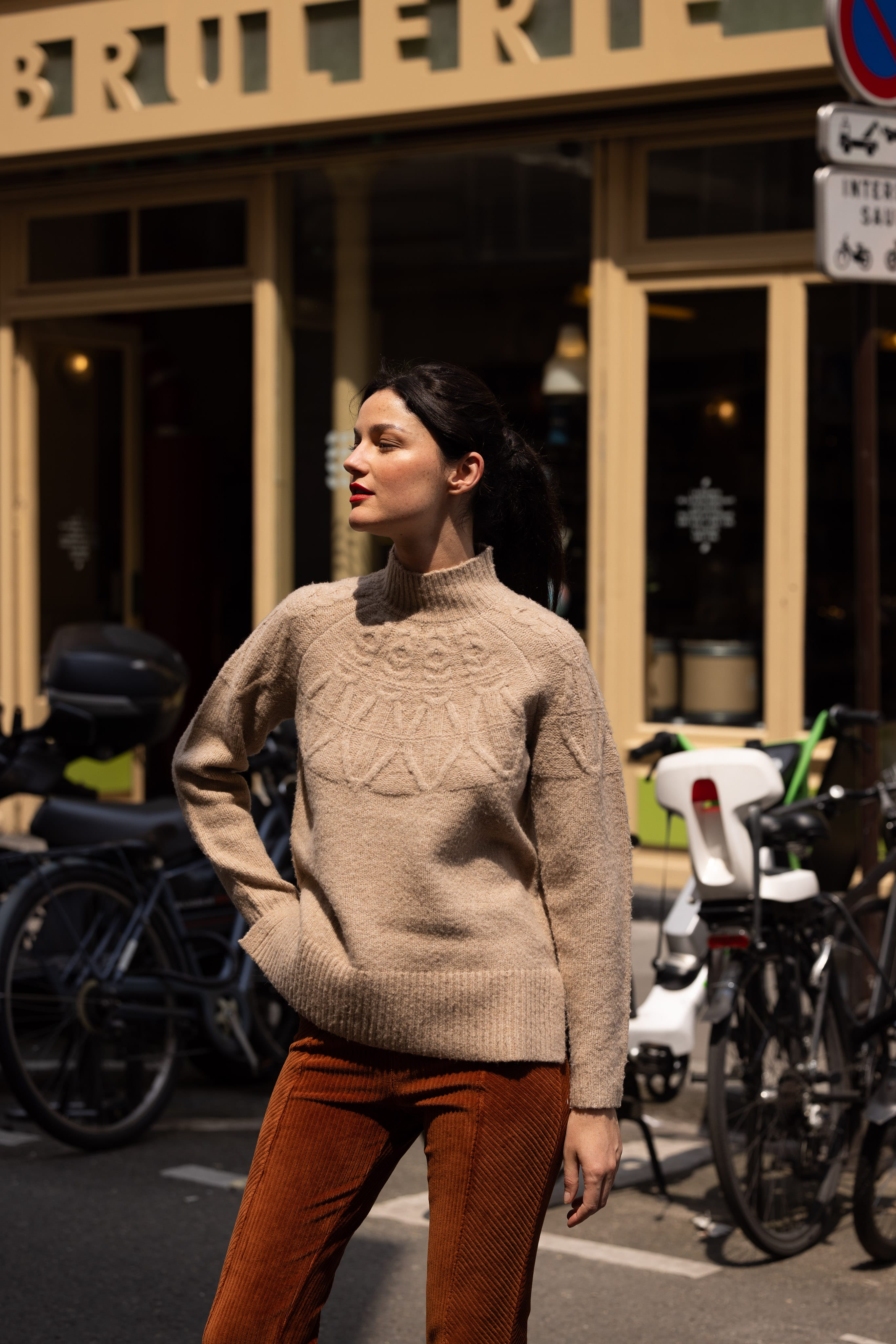 Pull en maille col montant CARAMEL