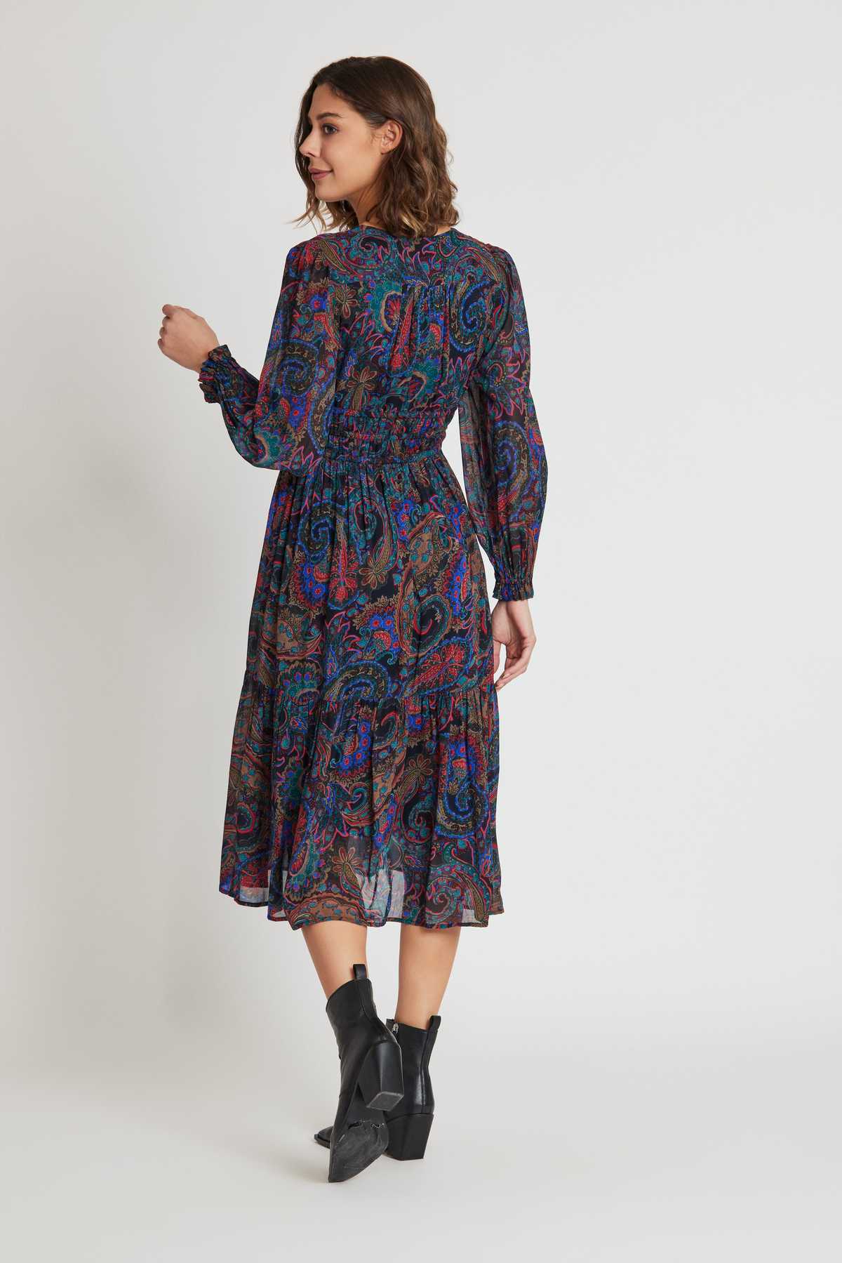 Robe midi col V en voile imprim SCARLETT